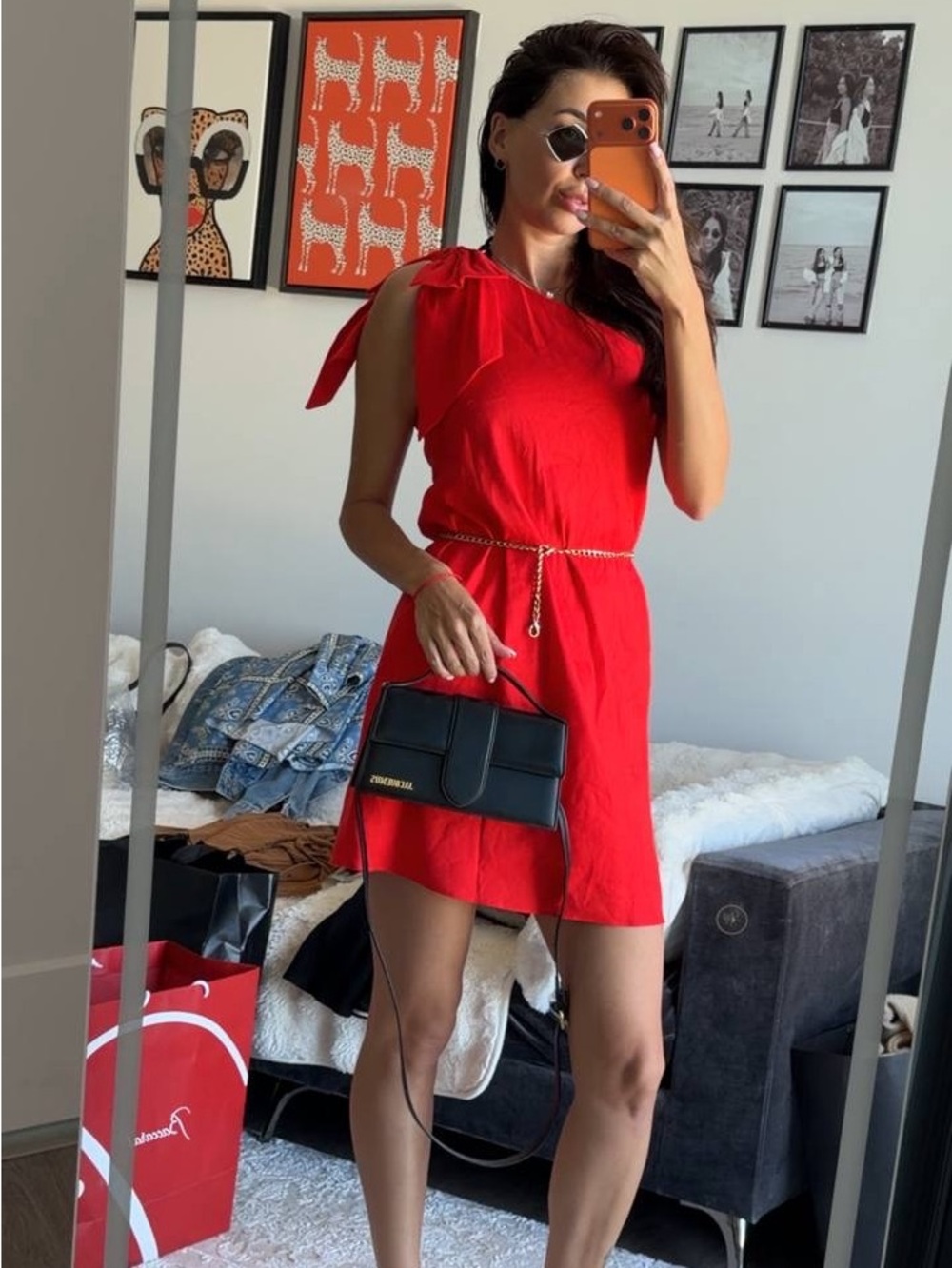 ANTONIO MELANI Red One-Shoulder Mini Dress with Tie Shoulder